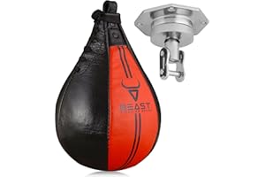 BEAST FIGHTING GEARS Speed Bag Boxing Ball, Leather Boxing Punching Bag for Speed Training - Punching Dodge Striking Speed Reflex Ball with hanging Swivel