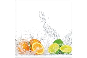 ARTland Spritzschutz Küche aus Alu für Herd Spüle 60x60 cm (BxH) Küchenrückwand mit Motiv Essen Obst Früchte Erbeeren Limette Orange Modern Hell Bunt S6JP