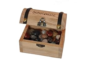 ‎AMAHOFF AMAHOFF Schatzkiste mit Aufdruck - inkl. Edelsteine (2-3cm) - nachhaltiges Plantagenholz - robust & stabil