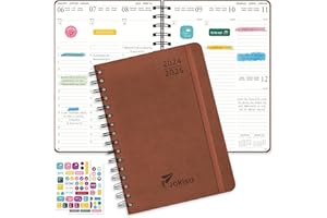 JOKISA Kalendarz 2025 kalendarz książkowy A5, terminarz spotkań, planer wykonany z wytrzymałej skóry PU, kalendarz spotkań 2025 dla biur, szkół, organizatorów (brązowy)