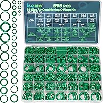 KEZE 595-delige O-ringset voor airconditioning, assortimentsset met 36 rubberen O-ringen voor compressoren, auto-airconditioning en reparaties aan leidingen, ID: 3-22 mm (groen
