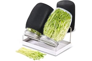 Y.A. LOTUS Premium Sprossenglas Keimglas, 2er Set 1000ml Anzuchtsets Keimtopf mit 2 STK Edelstahl-Gitterdeckel, 1 STK Ständer, 2 STK Verdunklungshülle.