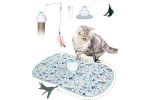 HAPPY HACHI Zabawka dla kota do samodzielnego zajęcia, 3 w 1, interaktywna zabawka dla kota z automatycznym obracaniem o 360 stopni, ładowana przez USB, elektryczna zabawka dla kota (jasnoniebieska)