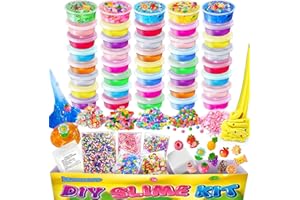 YOPINSAND Kit de Fabrication de Slime 40 Couleurs pour Filles - Crystal Clear Slime et Glow in the Dark - avec Boules en Mousse Supplémentaires, Breloques, Paillettes - Jouet Cadeau pour Enfants