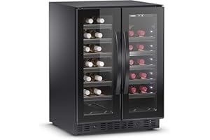 DOMETIC E40FGD - Frigorifero per vino a due zone di temperatura e doppia porta in vetro per 40 bottiglie, colore: Nero
