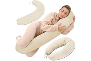 TOTSY BABY Cuscino allattamento e gravidanza Mussola 190cm – Guanciale laterale corpo per dormire sul fianco Supporto perfetto per il riposo e il relax Ideale per maternità e futuro mamme Forma a C Oeko-Tex