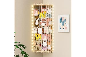 ASIEIT Wood Corner Stuffed Animal Storage Shelf with Adjustable Length Stuffed Animal Storage Corner Cage Corner Plush Holder for Nursery Play Room Bedroom Kid Room (1 Set)