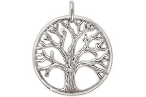 Clever Schmuck Pendentif plaqué argent en forme d'arbre de vie - En argent 925 brillant avec rainures noircies - Pour homme ou femme - ø 21 mm
