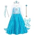 WonderBabe Girls Party Cosplay Girl Clothing Birthday Princess Dress Kids Blue Costume With Accessory Set 1-12 Years
