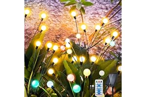 LiyuanQ Firefly Solar Lights Outdoor Waterproof, 4 Pack 8 LED Solar Powered Firefly Garden Lights Firefly Lights 8 Lighting Modes with Remote Control USB Charging for Patio Yard Decorative Multicolour
