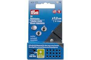 ‎PRYM Prym 403171 Hohlnieten, ø 9 mm/4-6 mm, Messing silberfarbig, 20 Stück für Vario Creative Tool, Silber