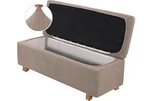 JHLD 2 Piece Ottoman Cover Rectangle, Ottoman Slipcovers Plaid Ottoman Covers Slipcover Stretch Footrest Stool Covers Non Slip With Elastic Bottom For Living Room-Khaki-X-large