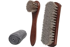 EUVIA Kit de Nettoyage&Entretien Cuir Premium 3 Pièces Poils de Cheval 100% Applicateurs,Brosses Brillantage&Chiffon Microfibre pour Chaussures,Bottes,Sacs Cuir&Suède,Voiture