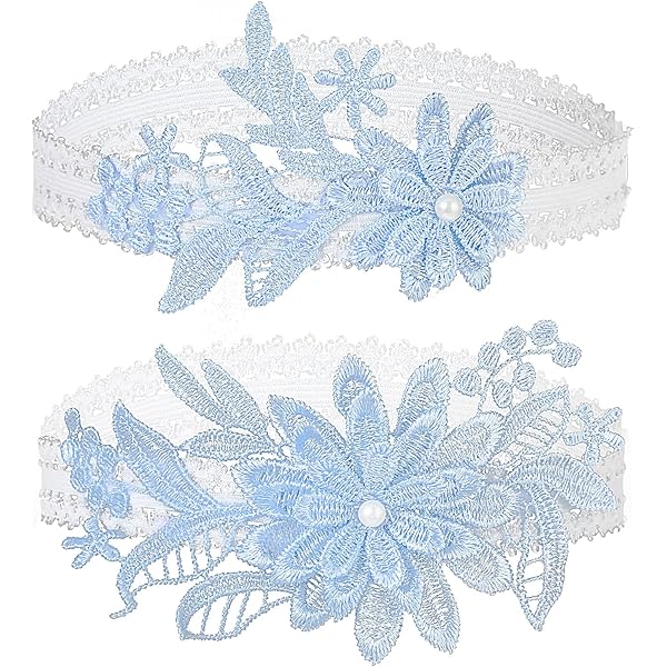 LBJFYHJN Kousenband voor bruiloft, blauw, kanten kousenband met lichtblauwe strik, voor bruiloftscadeau, bruiloftsdecoratie, bruiloft, bruid, 2 stuks