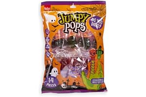 SWEET BUDDIES Jumpy Pops Halloween Lollies 140g – Sucettes sucrées en forme de tête de mort & sorcière avec ressort à enrouler autour des doigts – Cadeaux de fête, Trick or Treat, anniversaire & bonbons déco