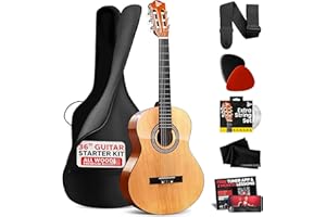 Pyle Classical Acoustic Guitar 91cm -3/4 Junior Size 6 Linden Wood Guitar w/Gig Bag, Tuner, Nylon Strings, Picks, Strap, for Beginners, Adults, Right, Natural Color