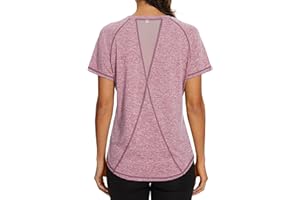 Gyabnw T-Shirt de Sport pour Femme, Haut de Sport, Dos en Maille, Coupe Ample, Haut de Course, de Yoga, léger, évacuant l'humidité, col Rond, Manches Courtes pour Dames