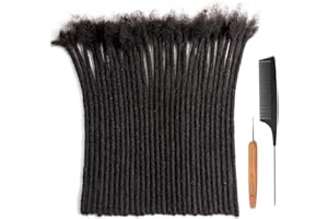 Originea Dreadlock Extensions Cheveux Humains pour Homme/Femme Fait à la main 0,8cm d'épaisseur Locs Paquets Vierges Dreadlocks Extensions de Cheveux Humains (6 Pouces 60pcs, 1B#)
