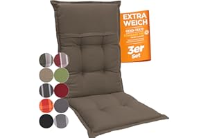 gardisun Gartenstuhlauflagen Hochlehner I Extra Dicke Sitzauflagen I Made in Europe I Ideale Polsterauflagen für Hochlehner Gartenstuhl I Auflagen mit hoher Lichtechtheit I 3er Set I Taupe