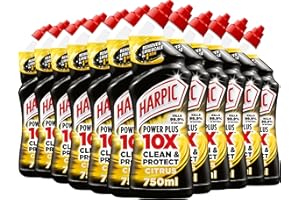Harpic Powerplus Toilet Cleaning Gel, Citrus Fresh, Pack 12 x 750 ml, Removes Limescale, Kills 99.9% of Bacteria, Powerful Deep Clean Toilet Cleaner, toilet freshener