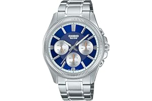 Casio Zegarek męski - MTP-1375D-2A1VDF niebieska tarcza, srebrny pasek, Srebrny, Klasyczny