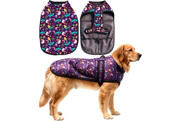 JoyDaog Dog Winter Jacket (Colorful Party Print, 28 Inch) Extra-Large Dog Coat Waterproof & Fleece-Lined Adjustable Straps for Winter Comfort
