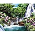 Flower Paint by Number Spring Scenery Mountains Waterfall DIY Painting On Canvas, Paintwork with Brushes Acrylic Paints Set,Perfect for Paint by Numbers for Adults and Kids Without Framed 16''x20''