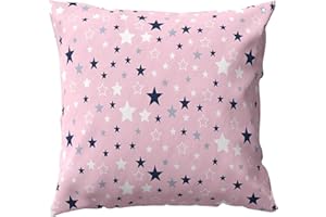 ‎PINKZEBRA PinkZebra 30 x 30 cm Kopfkissenbezug Kinder, Kissenbezug aus 100% Baumwolle, Kissenhülle Jungen, Öko-tex Standard 100, Kinderbezüge mit Reißverschluss, Made in EU, Pink Sterne