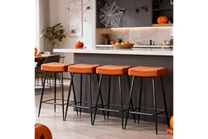 AINPECCA Bar Stools Set of 4-Velvet Orange Barstools with Black Metal Legs, Kitchen Island Stools, High Bar Chairs for Island Counter, Pub, Bistro