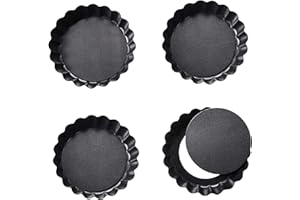 NUTS OT NUTS 4 Round Baking Tins.4 Inch Cheesecake Tin Mould.Removable Bottom Mini Tart Pans Set.Non Stick Baking Pans Easy to Release, ideally suit for Baking and Cooking,. Fluted Round Quiche Pan (Black)