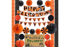 FEVVERFY Halloween Decorations Set Indoor Hanging Pumpkin Paper Halloween Party Banner Garland House Wall Spooky Decorations Bunting Plastic-Free