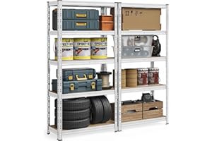 SONGMICS Regał o dużej wytrzymałości, zestaw 2 szt., regał do piwnicy, 40 x 90 x 180 cm, nośność do 875 kg, łatwy montaż, regał magazynowy, regulowane półki, kolor srebrny GLR455E01