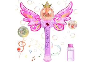 WolinTek Macchina per Bolle,Bacchetta Magica della Bolla con Luce per Musica, Soffiatore Automatico per Bolle di Sapone, Sapone Bambini Bubble Giocattoli Bacchetta Magica Bolla all'aperto