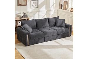 Vesgantti 3 Seater Sofas with Storage, Modular Sectional Dark Grey Sofa for Living Room in soft Chenille, Small Couch for Bedroom, Home Office, Studio, 3 Seater