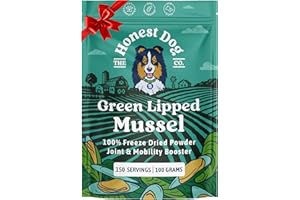 THE HONEST DOG CO Honest Dog Co. Green Lipped Mussel Powder For Dogs (100 Grams - 150 Servings) Mobility and Flexibility - Hip and Joint Support