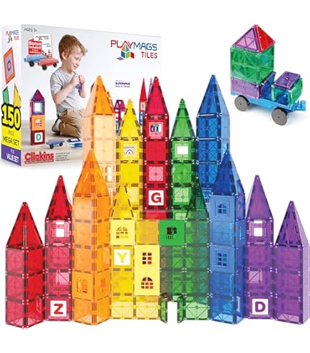Playmags 150-delige magnetische bouwtegels voor kinderen - Heldere 3D magnetische bouwstenen, fantasiespel, creativiteit en educatief bouwspeelgoed - STEM-goedgekeurde magnetische bouwstenen