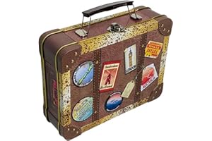 ‎MEDIMUC MediMuc Vintage Reisekoffer - Keksdose mit bunten Stickern, Griff und Schnappschloss - lebensmittelecht - Vol. 2,0l - Maße: (L x B x H): 20,7 x 16,0 x 6,2cm