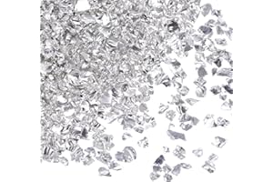 sourcing map 200g Crushed Glass Chips 2-4mm Shiny Electroplating Irregular Broken Sprinkles Chunky Glass for Crafts DIY Resin Art Decoration Vase Filler, Silver Tone