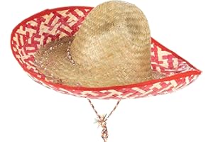 VEGAOO DEGUISE TOI - Sombrero Mexicain Rouge et Paille Adulte - Taille Unique