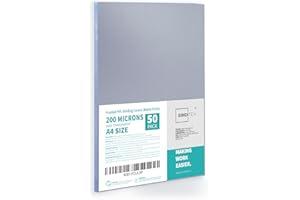 Binditek 50 Pack A4 Frosted PVC Binding Covers, 200 Microns, Matte, Square Corners, Un-Punched