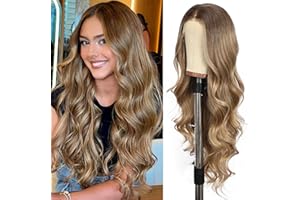 SOMIARIK 13x4 Brown Lace Front Long Wavy Wigs, Brown with Ash Blonde Tips Synthetic Lace Front Wigs for Women Pre plucked with Natural Hairline Heat Resistant Fiber Hair Daily Party Use 26 inch