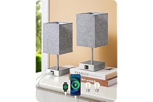 EDISHINE Lampka nocna LED, dotykowa, ściemniana, zestaw 2 szt., nowoczesna, mała lampka, z funkcją ładowania, 2 porty USB, do dekoracji sypialni, salonu, na parapet, prezent, szary klosz lampy