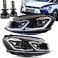 VLAND Headlights with D2H Bulbs Compatible with Golf 7 MK7 TDI TSI 2013-2017, Front Lights with Sequential Indicator, Silver Line Headlamps