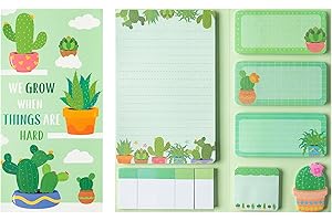 E1MITY Positive Cactus Sticky Notes Set - 550 Sheets Cute Cactus Shaped Self Adhesive Sticky Note, We Grow When Things are Hard Novelty Paper Clips Memo Notepads for Kids Teacher Student Office School Gift