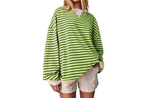 HGWOPGASD Gestreiftes, übergroßes Sweatshirt für Damen, gestreift, Farbblock, Rundhalsausschnitt, langärmelig, Dupes, Y2K-Shirt, lässiges Langarmshirt, lockere Pullover-Oberteile