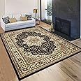 householdfurnishing Vintage Traditional Non Slip Rug Bedroom Living Room Carpet Mat Runners Floral Pattern Wide Area Persian Style Rugs (60 x 110 cm - Door Mat, Black)