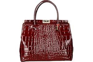 Chicca Borse Handbag Borsa a Mano da Donna con Tracolla in Vera Pelle Made in Italy 35x28x16 Cm