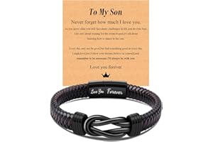 CheersLife Knot Bracelet Gifts for Men Brown Braided Leather Infinity Bracelets Lettering Love You Forever Gifts for Son Grandson Husband Boyfriend Brother Teacher Valentine's Day Graduation Gifts