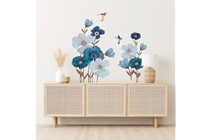 Tanlaby Flores Azul Blanco Pegatinas de Pared Flores Planta Adhesivos Vinilos Decorativos Pared para Dormitorio Salón TV Sofá Pared sala de Estar Oficina Hogar Pegatinas Pared Decoración