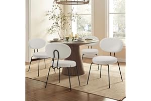 ‎COLAMY COLAMY Polsterstühle für das Esszimmer, 4er Set, Moderne Küchenstühle mit Rückenlehne, Kleine runde Metallseitenstühle mit gekrümmter Rückenlehne für Esszimmer, Küche, Restaurant, Creme